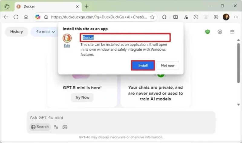 Duck.ai (DuckDuckGo) uygulamasını Windows 11 ve 10'a nasıl kurarsınız? Duck.ai (DuckDuckGo) uygulamasını Windows 11 ve 10'a nasıl kurarsınız?