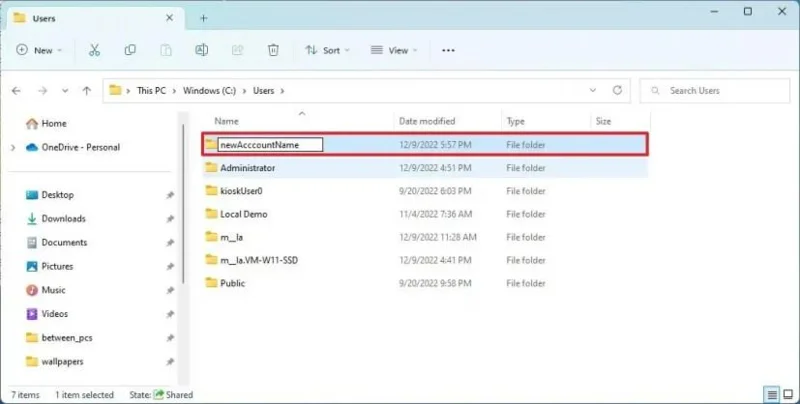 Come cambiare il nome della cartella utente su Windows 11