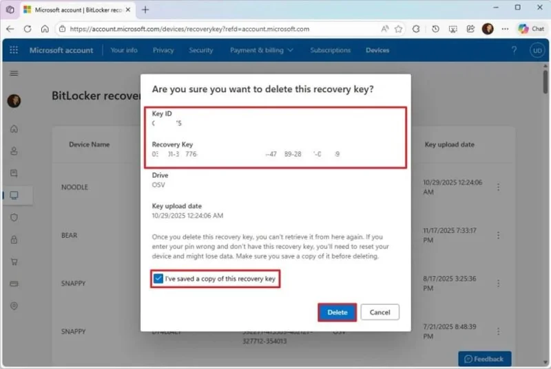 Come eliminare la chiave di ripristino di BitLocker dall'account Microsoft su Windows 11