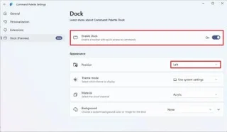 PowerToys fügt eine Befehlspaletten-Dockingstation mit Platzierungsmöglichkeiten oben und an der Seite für Windows 11 hinzu.