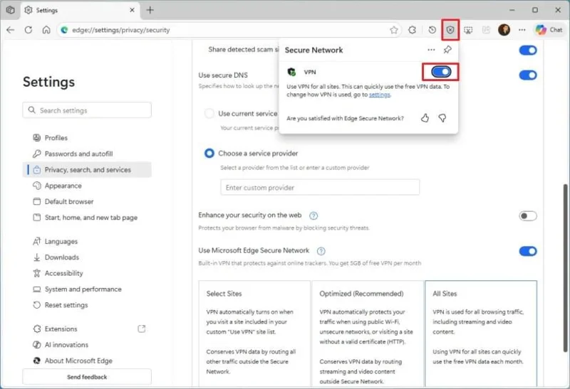 วิธีเปิดใช้งาน VPN ฟรีบน Microsoft Edge