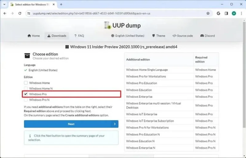 Scarica l'immagine ISO di Windows 11 (build 26300.8142, 26220.8138, 28020.1797) utilizzando UUP Dump.