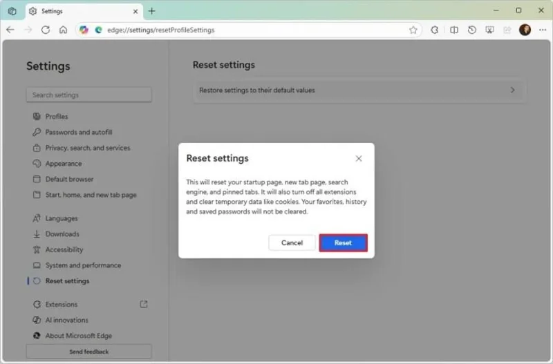 如何在 Microsoft Edge 中將設定重設為預設值