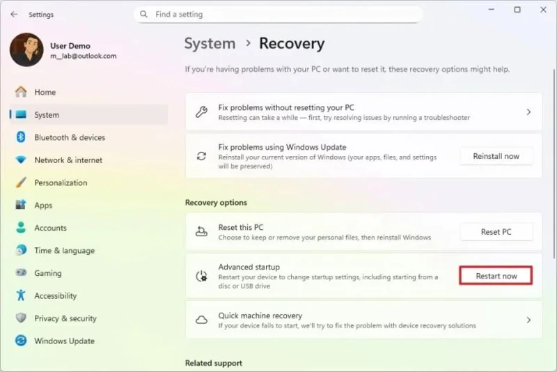 Come accedere all'Avvio avanzato (WinRE) su Windows 11