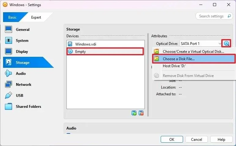 So binden Sie eine ISO-Datei in VirtualBox unter Windows 11 und 10 ein.