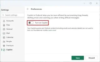 Come disabilitare Copilot nellapp Outlook (o nella versione web) per Windows 11