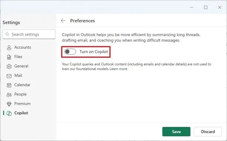 Come disabilitare Copilot nell'app Outlook (o nella versione web) per Windows 11