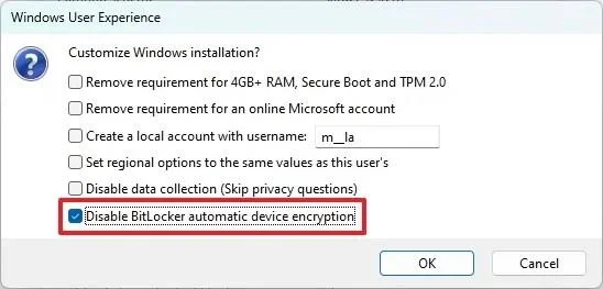 Come disattivare la crittografia automatica del dispositivo BitLocker durante l'installazione su Windows 11