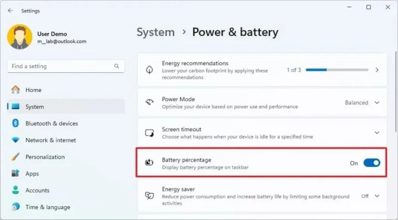 Come visualizzare la percentuale della batteria nella barra delle applicazioni su Windows 11
