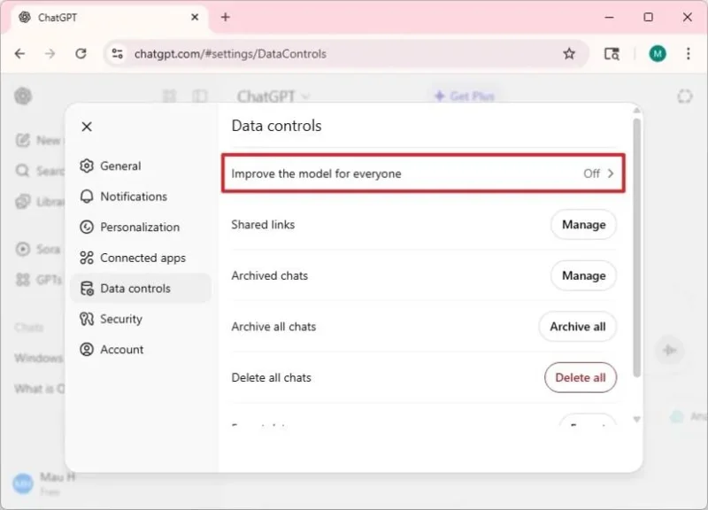 Come impedire a ChatGPT di utilizzare i tuoi dati personali per l'addestramento dell'IA