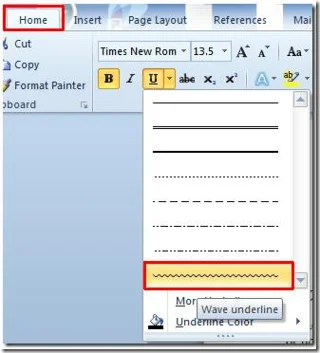 Come modificare lo stile di sottolineatura in Word 2010