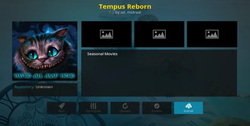 Transmissão de filmes de Natal com o complemento Tempus Reborn para Kodi