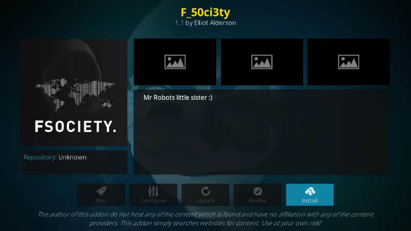 Componente aggiuntivo F_50ci3ty (Fsociety) per Kodi: installazione e funzionalità