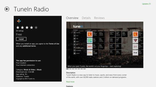 使用 TuneIn Radio 在 Windows 8 中收聽您喜愛的廣播電台