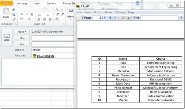 Aggiunta dello strumento di posta elettronica di Outlook in Excel 2010