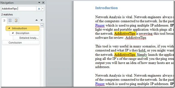 Office Word 2010-Suche: Navigationsbereich