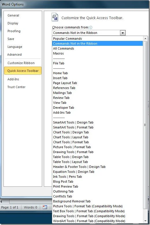 Office 2010-Symbolleiste für den Schnellzugriff