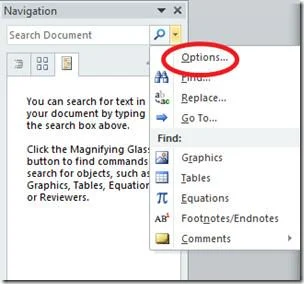 Office Word 2010-Suche: Navigationsbereich