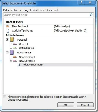 Отправить почту Outlook в OneNote 2010