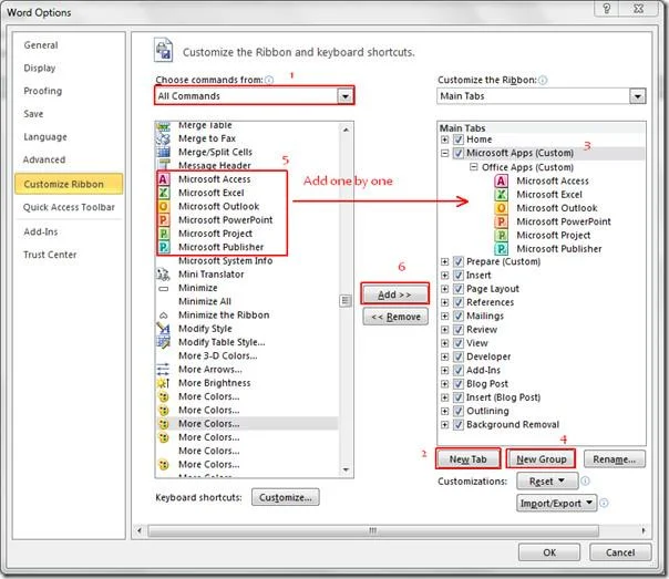 Avvio rapido delle applicazioni di Office 2010 da Word 2010