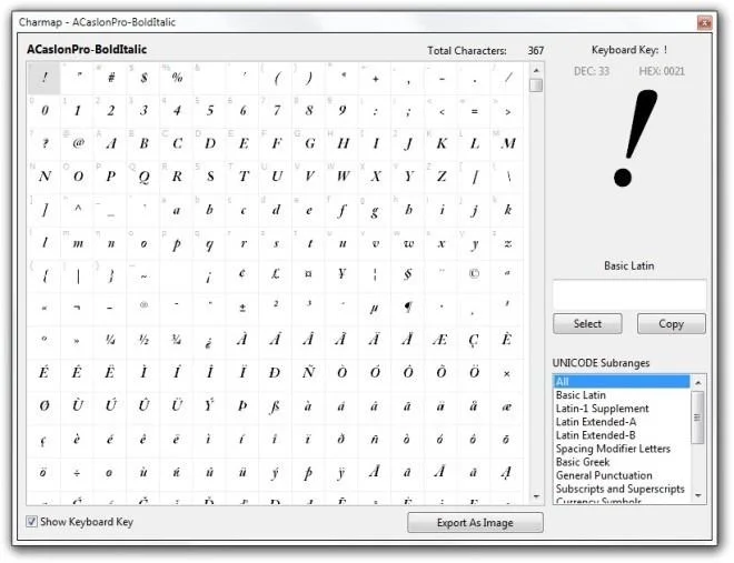 NexusFont: Administra fuentes en tu PC y exporta mapas de caracteres como imágenes