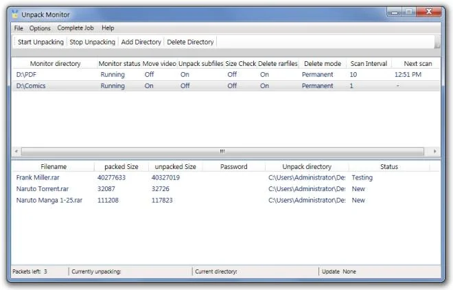 Monitor de descompresión: programa la descompresión y extracción de archivos RAR