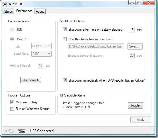 Monitorare e controllare l'UPS Mustek con WinMust [Windows]