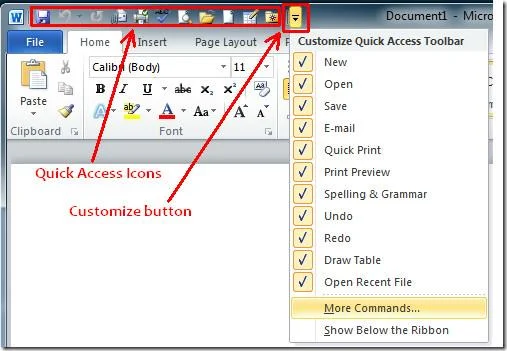 Office 2010-Symbolleiste für den Schnellzugriff
