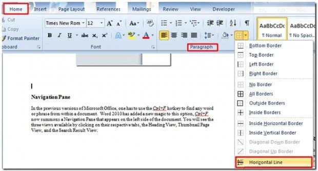 So fügen Sie schnell eine horizontale Linie in ein Word 2010-Dokument ein
