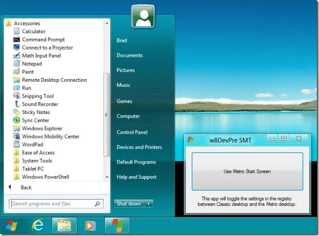 Windows 8 開始功能表切換 - 啟用/停用 Metro UI 開始畫面