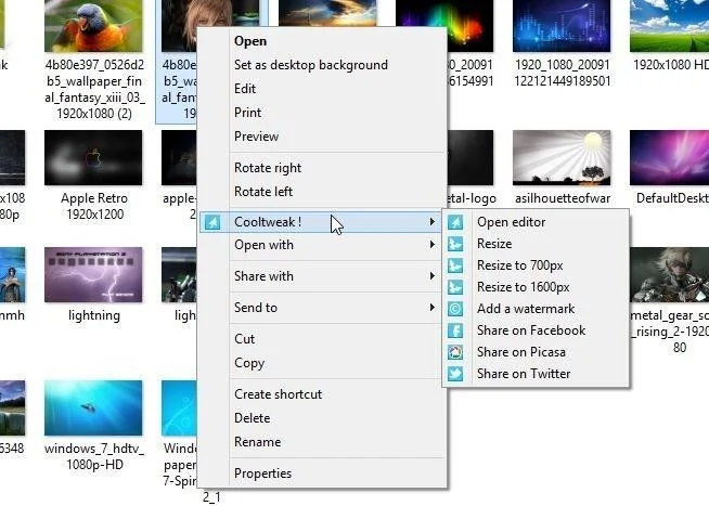 Cooltweak: ridimensiona, aggiungi filigrana e condividi immagini dal menu contestuale di Windows