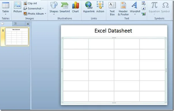 Встроить электронную таблицу Excel в PowerPoint 2010