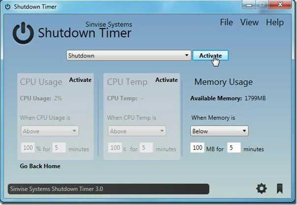 El temporizador de apagado realiza una acción según los eventos del sistema de Windows