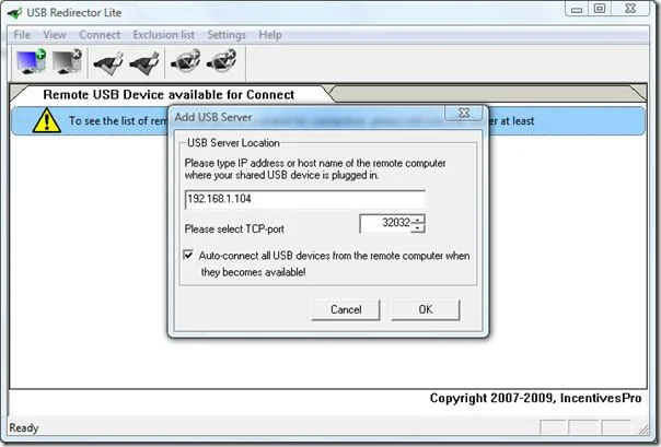 Acceso remoto y uso compartido de USB a través de la red o Internet