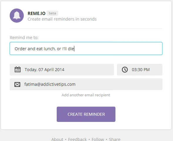 Reme.IO è un semplice servizio di promemoria che funziona con la tua email
