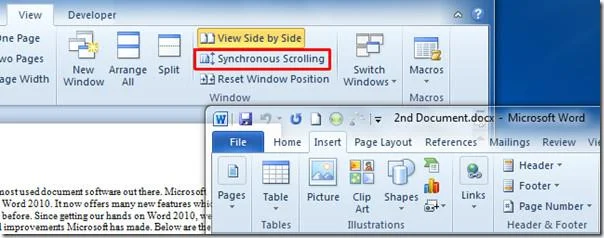 Word 2010: Synchrones Scrollen (Nebeneinander anzeigen)