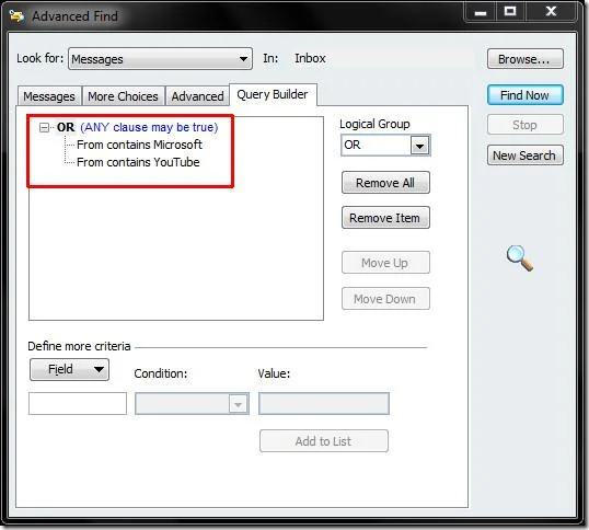 Outlook 2010 Erweiterte Suche [Abfrage-Generator]