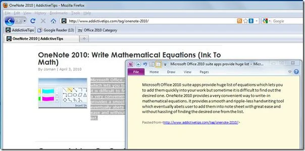 Интеграция с веб-браузером «Отправить в OneNote 2010»