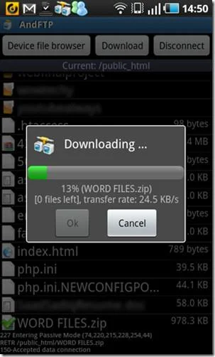 AndFTPはAndroid向けの優れたFTPサーバー/クライアントです