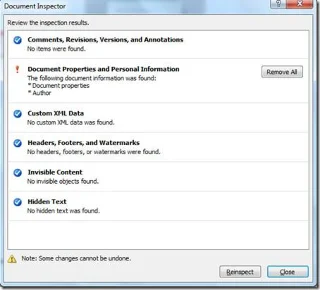 Microsoft Office 2010 Dokumentinspektor
