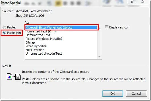 Datenblatt aus Excel 2010 in Word-Dokument einbetten