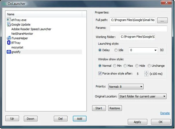 Inicie programas y procesos de inicio uno por uno con OoLauncher