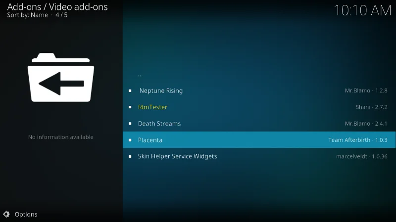 Add-on Placenta Kodi, l'ultimo fork di Exodus