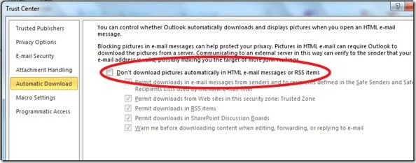 Outlook 2010: Bilder automatisch herunterladen