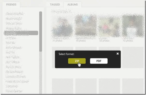 FacebookフォトアルバムをPDFとZIP形式でダウンロード