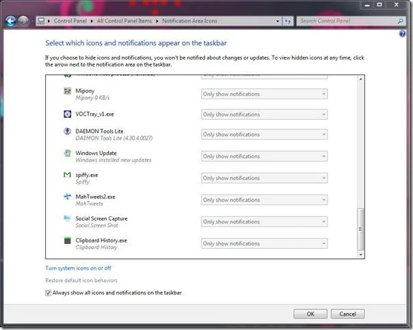 刪除 Windows 7 中的通知區域圖示 – 托盤清理器