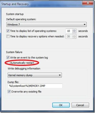 防止 Windows 7 在系統故障後自動重新啟動