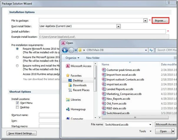 Access 2010: Assistent für Windows Installer-Paketlösungen