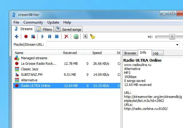streamWriterでインターネットラジオ局から音楽トラックをダウンロードする