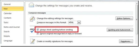 Outlook 2010: Automatische Rechtschreibprüfung von E-Mails vor dem Senden
